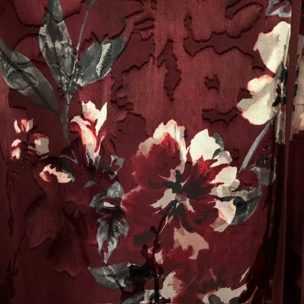 White House Black Market Blouse Women 16 Silk Blend Burgundy Long Sleeve - Picture 11 of 16
